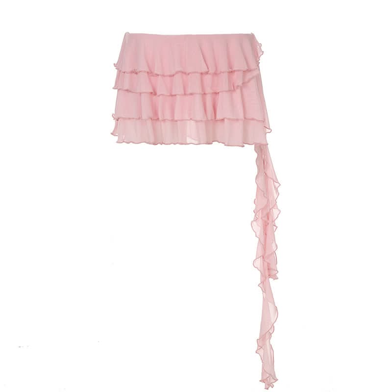 Ruffle mesh irregular mini skirt