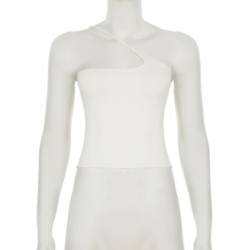 One shoulder solid backless top