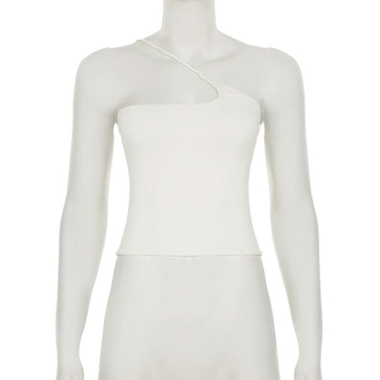 One shoulder solid backless top
