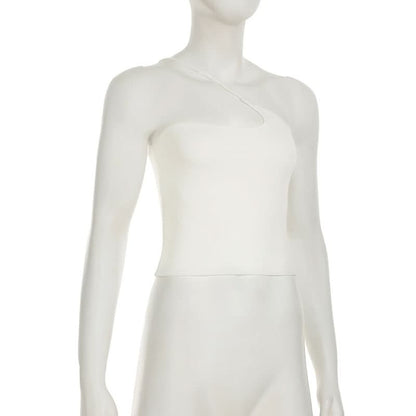 One shoulder solid backless top