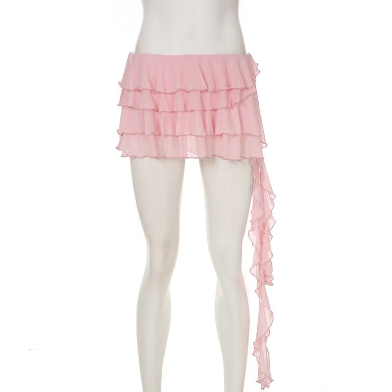Ruffle mesh irregular mini skirt