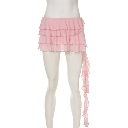 Ruffle mesh irregular mini skirt