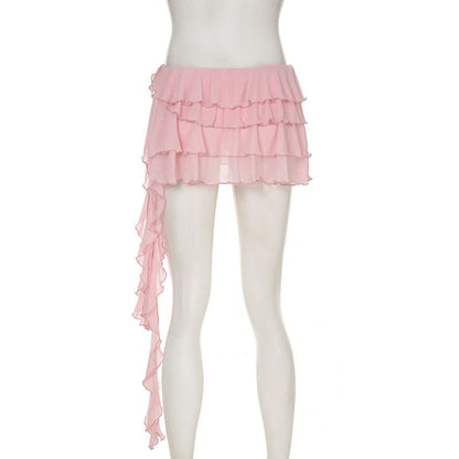 Ruffle mesh irregular mini skirt