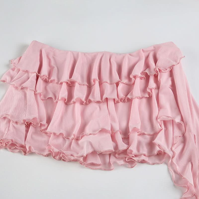 Ruffle mesh irregular mini skirt