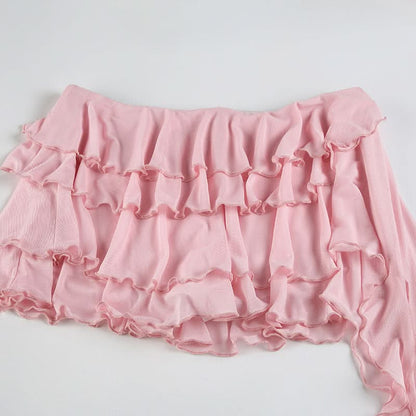 Ruffle mesh irregular mini skirt