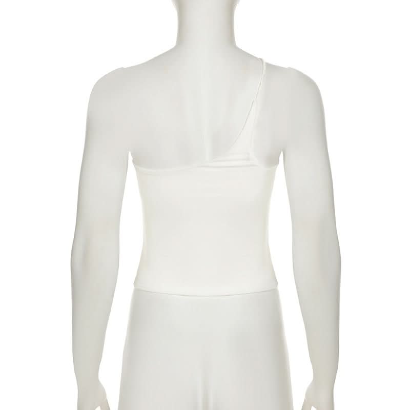 One shoulder solid backless top