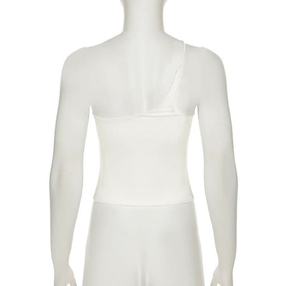 One shoulder solid backless top