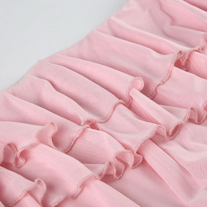 Ruffle mesh irregular mini skirt