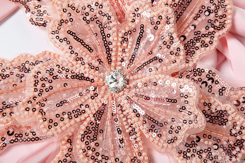 Halter glitter flower applique self tie maxi dress