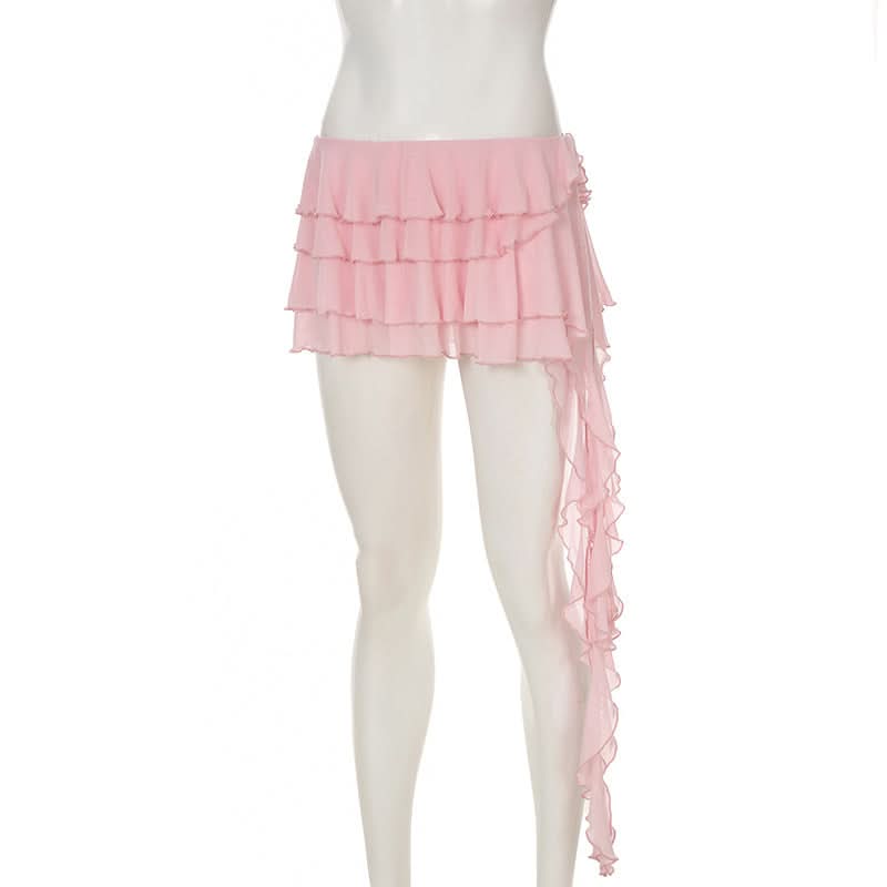 Ruffle mesh irregular mini skirt