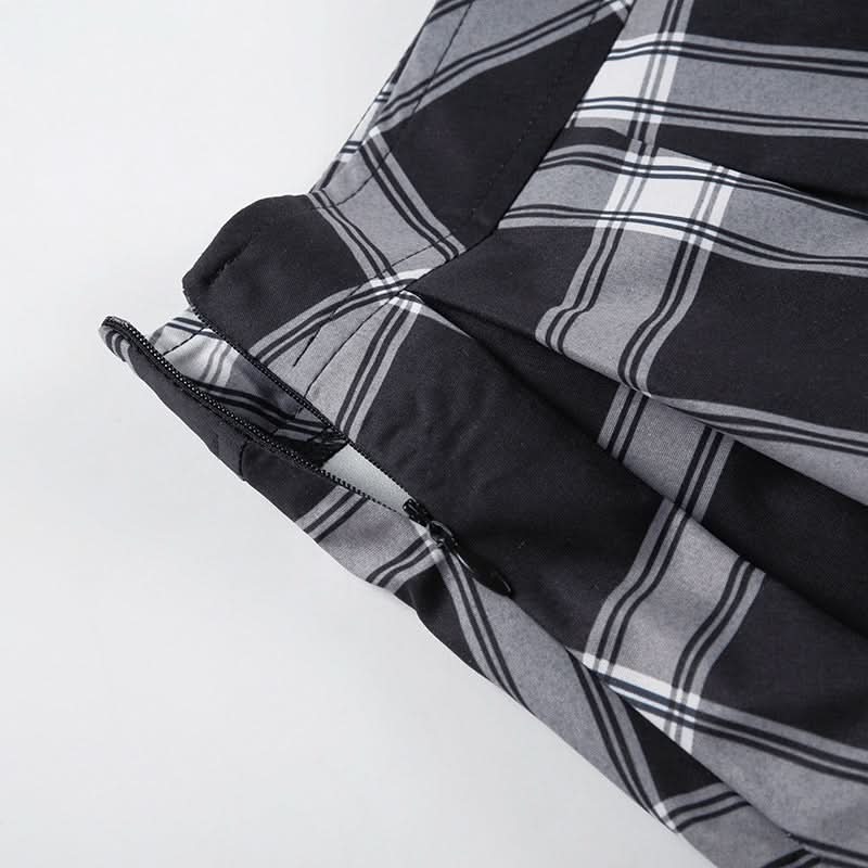 Pleated plaid zip-up mini skirt