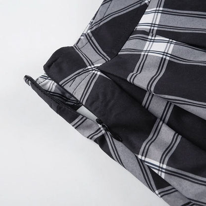 Pleated plaid zip-up mini skirt