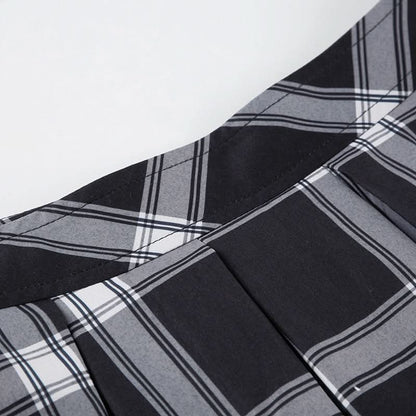 Pleated plaid zip-up mini skirt