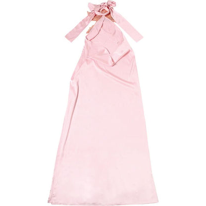 Halter glitter flower applique self tie maxi dress