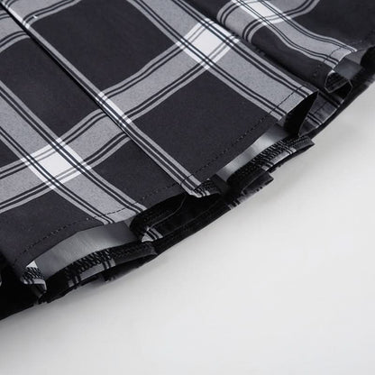 Pleated plaid zip-up mini skirt