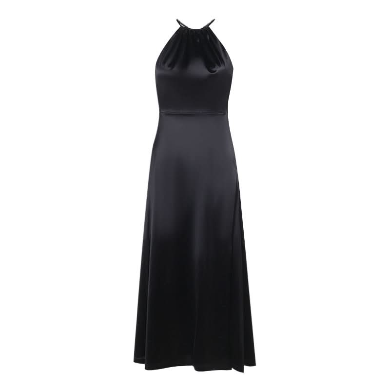 Cross back satin self tie slit maxi dress