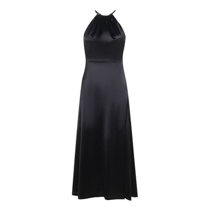 Cross back satin self tie slit maxi dress