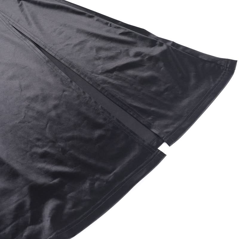 Cross back satin self tie slit maxi dress