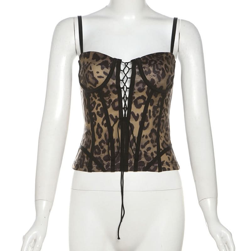 Leopard print lace up cami top