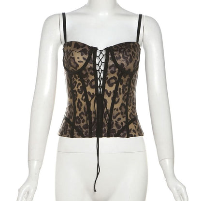 Leopard print lace up cami top