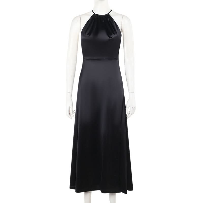 Cross back satin self tie slit maxi dress