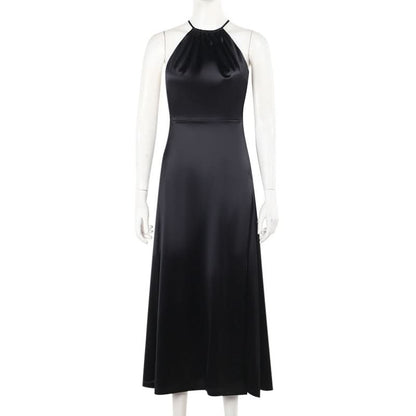 Cross back satin self tie slit maxi dress