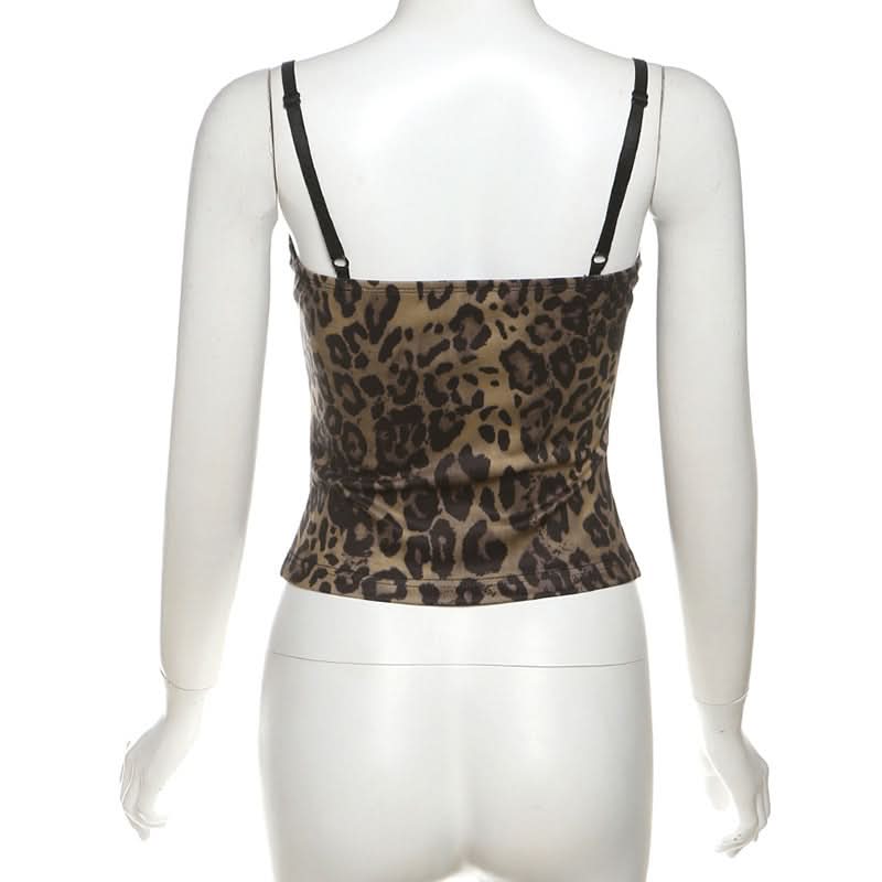 Leopard print lace up cami top