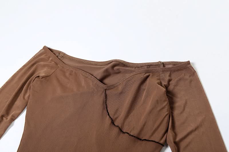 Long sleeve off shoulder mesh ruffle maxi dress