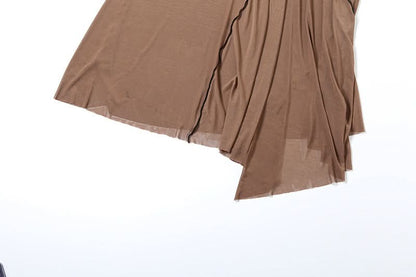 Long sleeve off shoulder mesh ruffle maxi dress