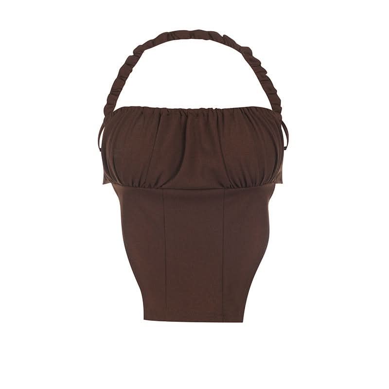 Halter ruched backless self tie top