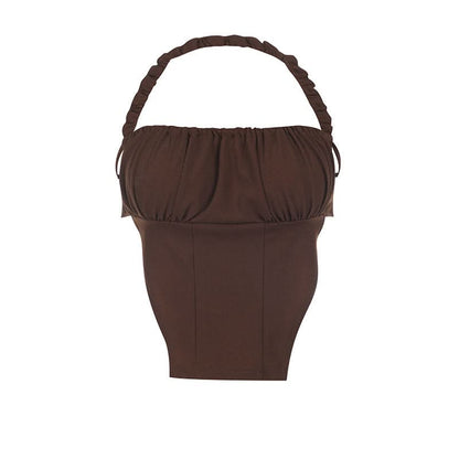 Halter ruched backless self tie top