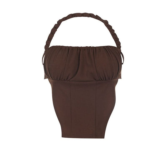 Halter ruched backless self tie top