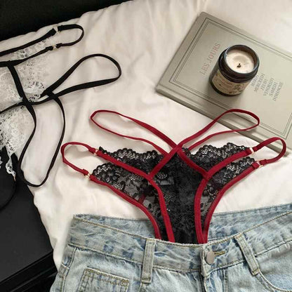 Lace hollow out cross front adjustable short pant