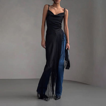 V neck tassels solid irregular cami top