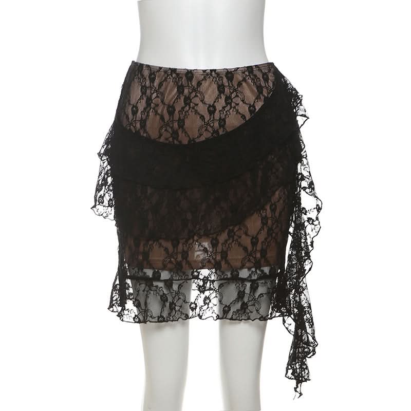 A line ruched ruffle mini skirt