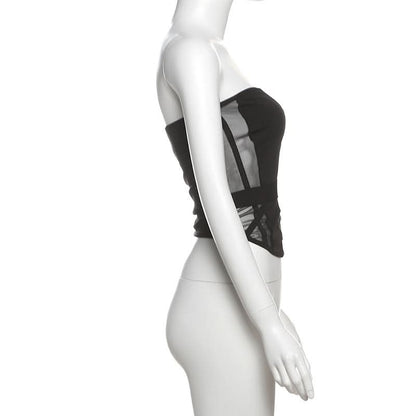 Mesh patchwork backless tube top