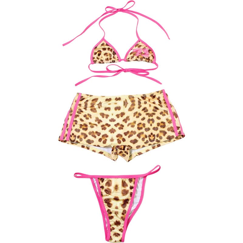 Halter leopard print 3 piece mini short pant set