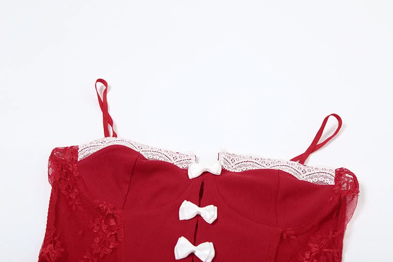 Lace gloves bowknot cami mini dress