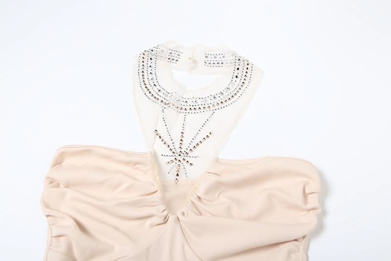 Halter beaded backless ruched mini dress