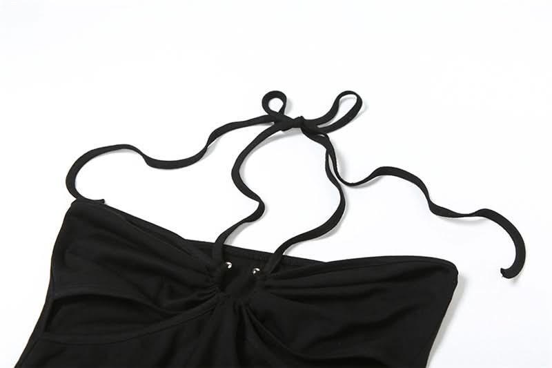 Halter self tie hollow out mesh cut out maxi dress