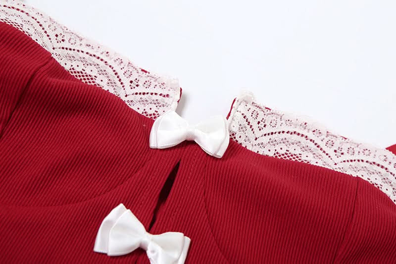 Lace gloves bowknot cami mini dress