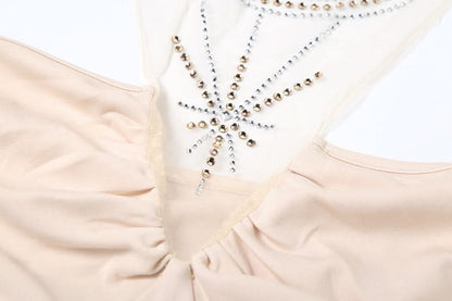 Halter beaded backless ruched mini dress