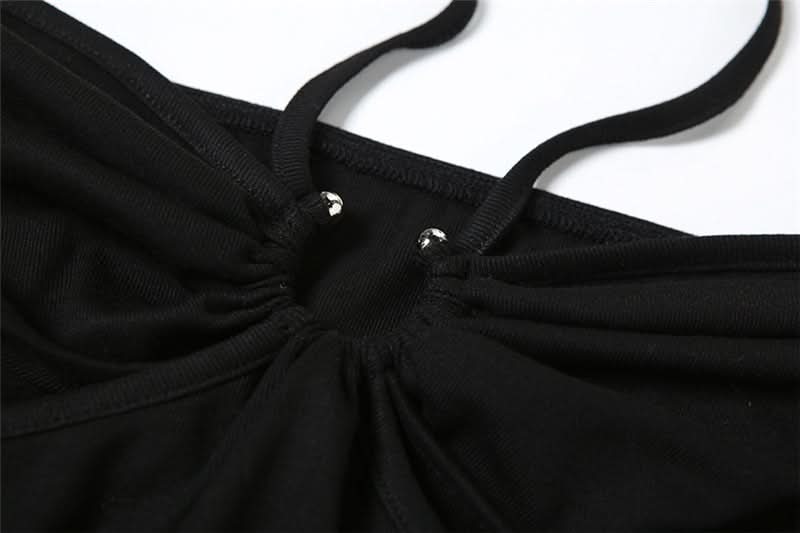 Halter self tie hollow out mesh cut out maxi dress