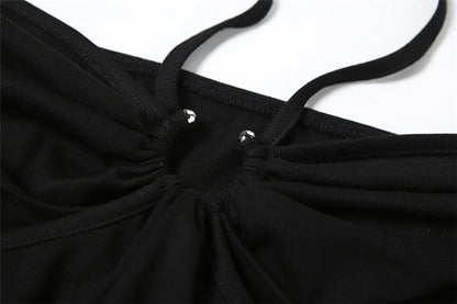 Halter self tie hollow out mesh cut out maxi dress