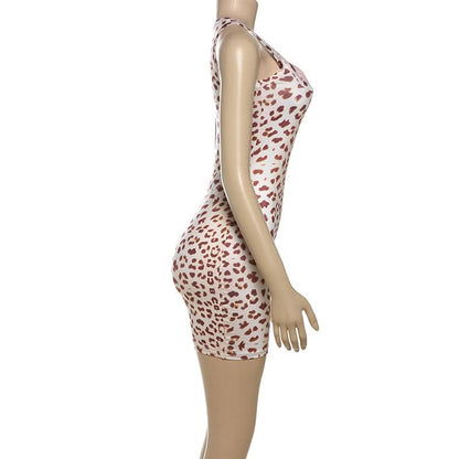 Leopard print lace hem mini dress