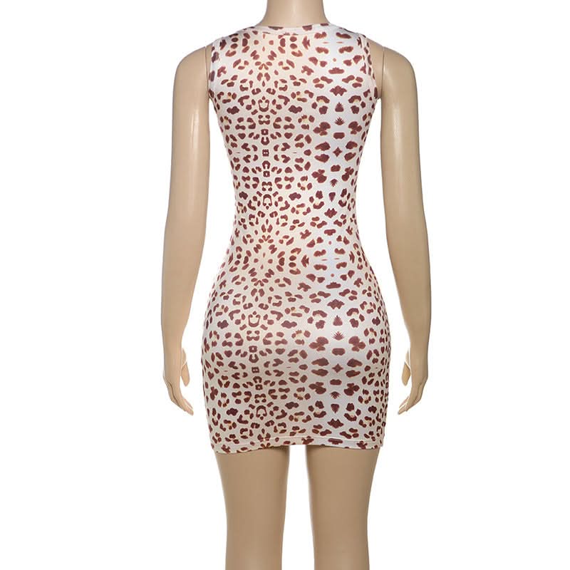 Leopard print lace hem mini dress