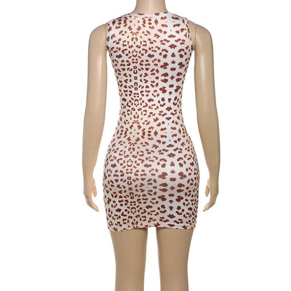 Leopard print lace hem mini dress