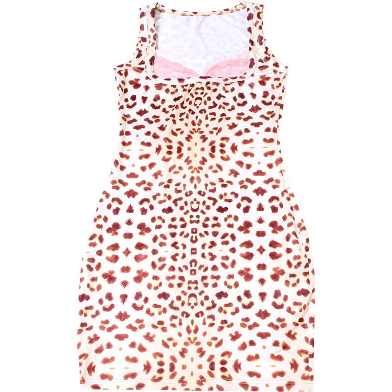 Leopard print lace hem mini dress