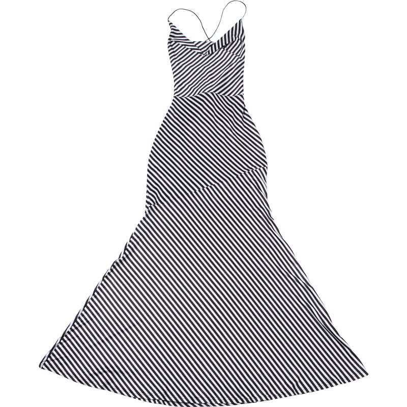 Striped print self tie cami maxi dress