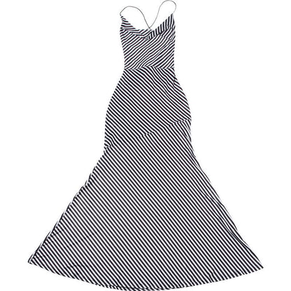 Striped print self tie cami maxi dress